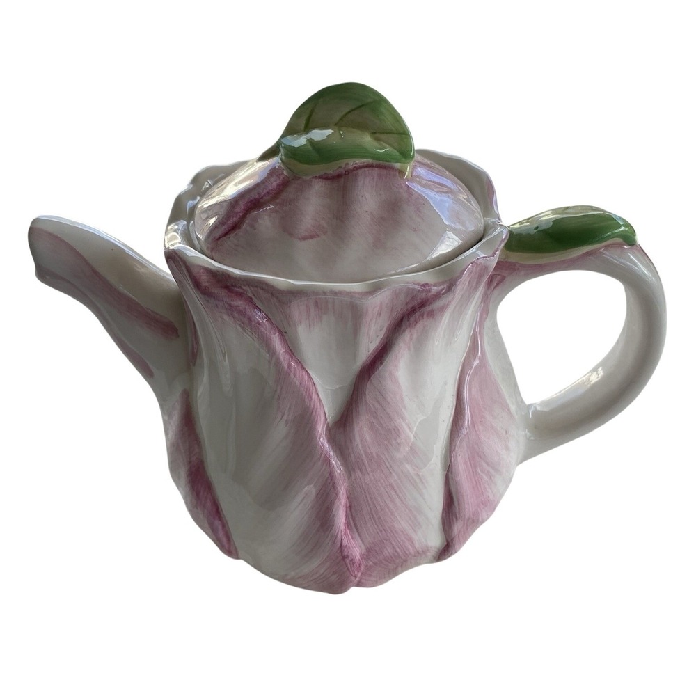 Vintage The Bombay Company Spring Blossoms Teapot Pink Tulip Pitcher‎ 1992 Retro